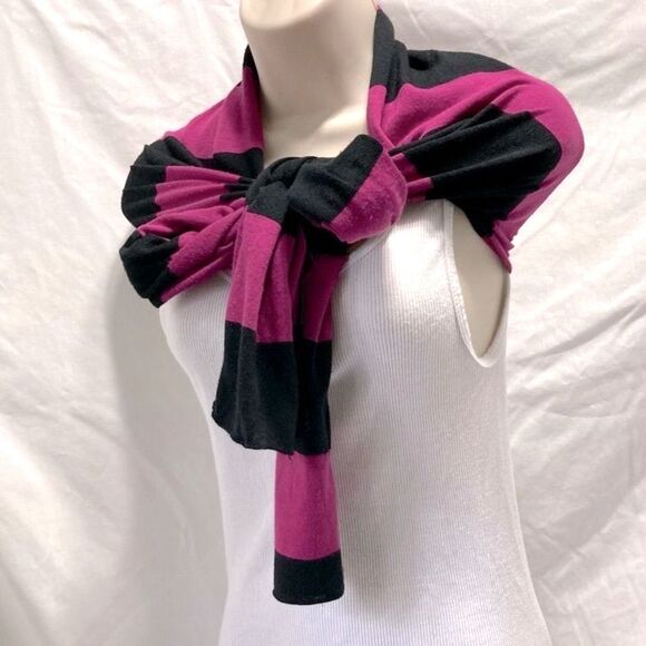 RUGBY Knit Scarf Black and Burgundy Striped Preppy Academia 80 x 14 inches - Picture 6 of 16